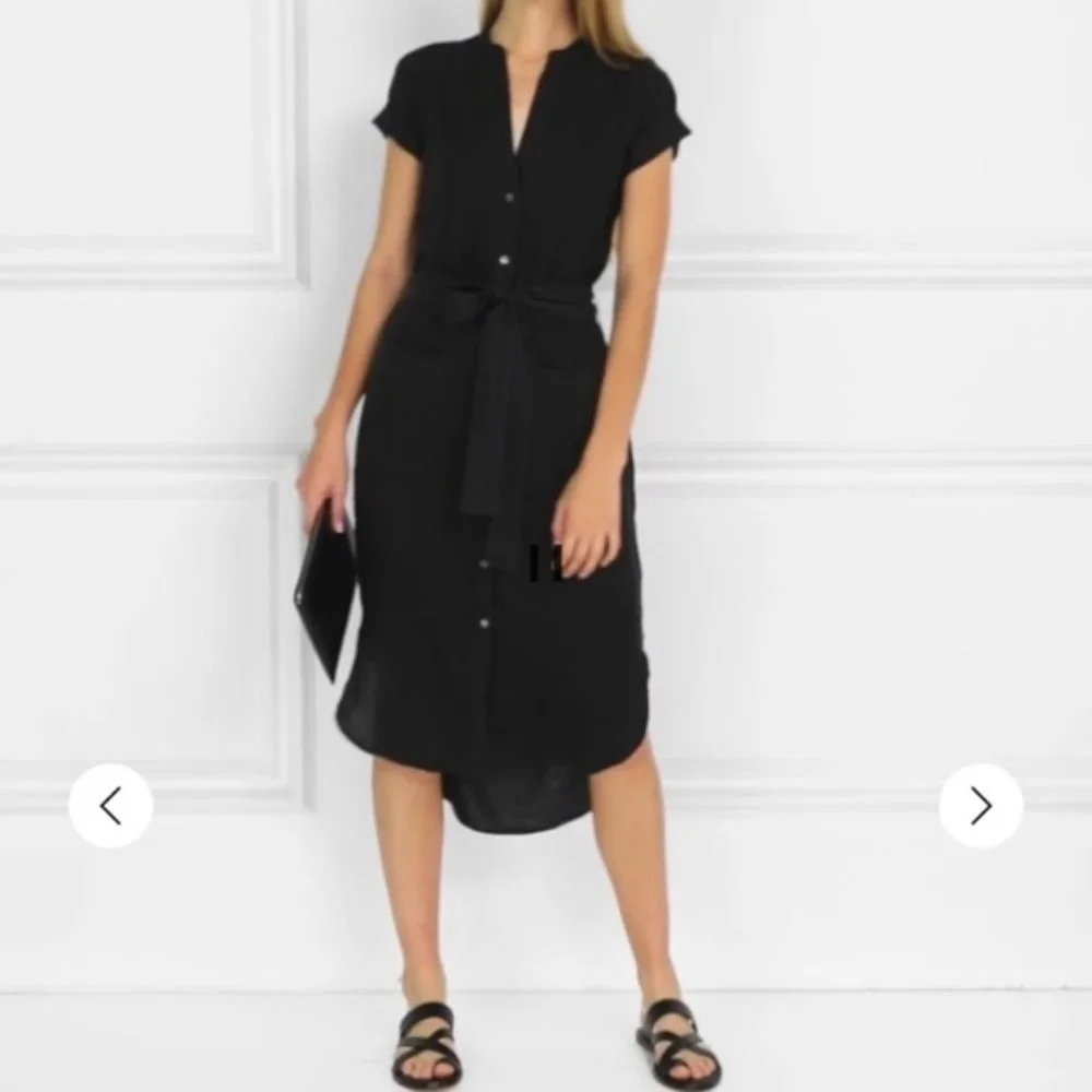 SOLD. James Perse Linen Short Sleeve Midi Shirt Dress Navy - Picture 7 of 7